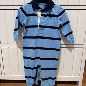 Ralph Lauren Light Blue and Navy Striped Kids Footie